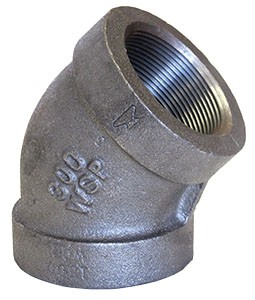 ELBOW, BLACK, 45 DEG., 300 LB., MALLEABLE IRON, ASTM A197